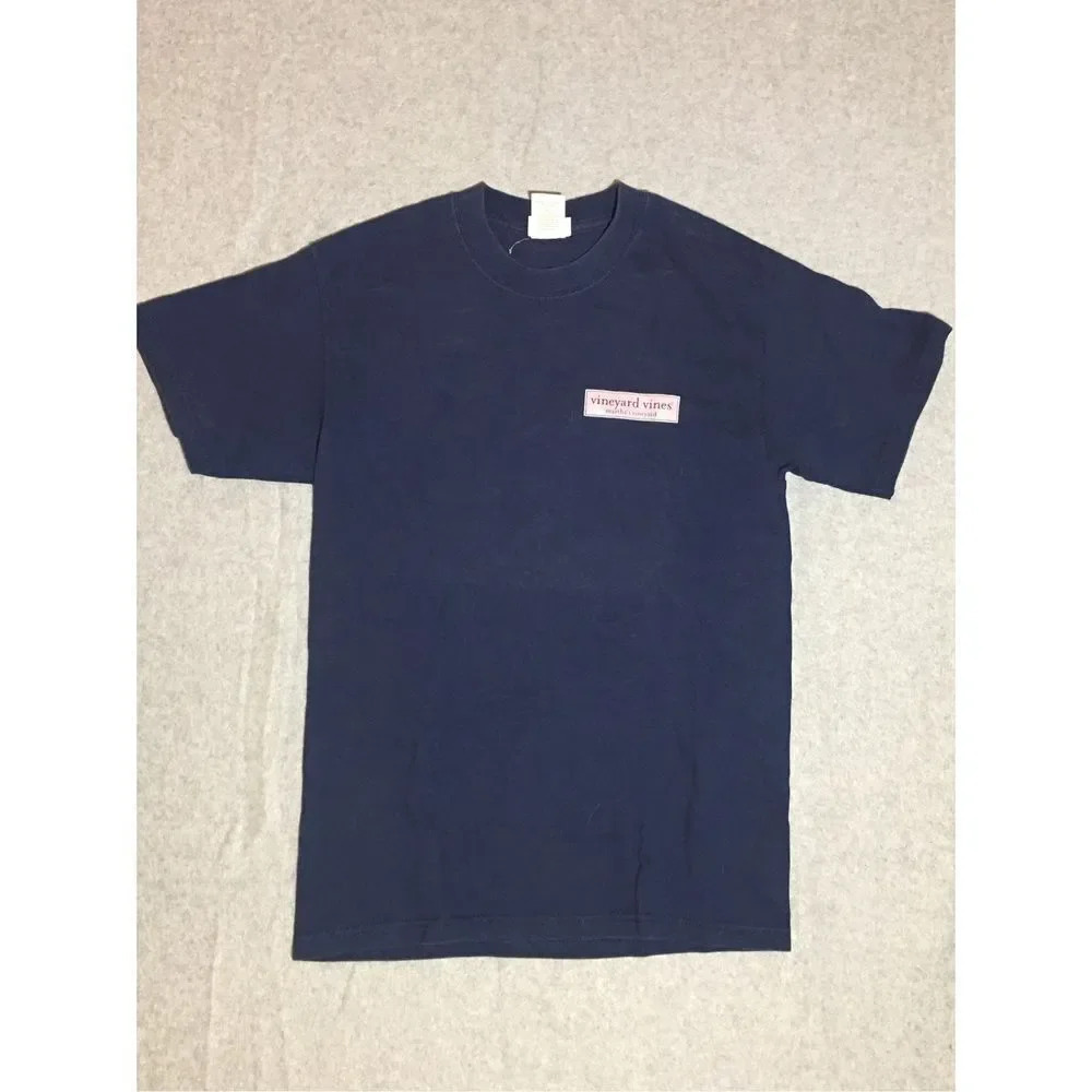 Womens Vineyard Vines Shirt Size Small Navy Blue Pink Large Logo Basic Casual